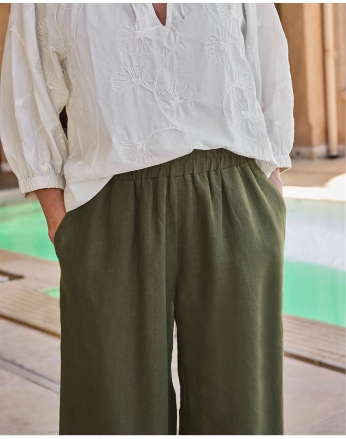 Wide Leg Full Length Linen Trousers