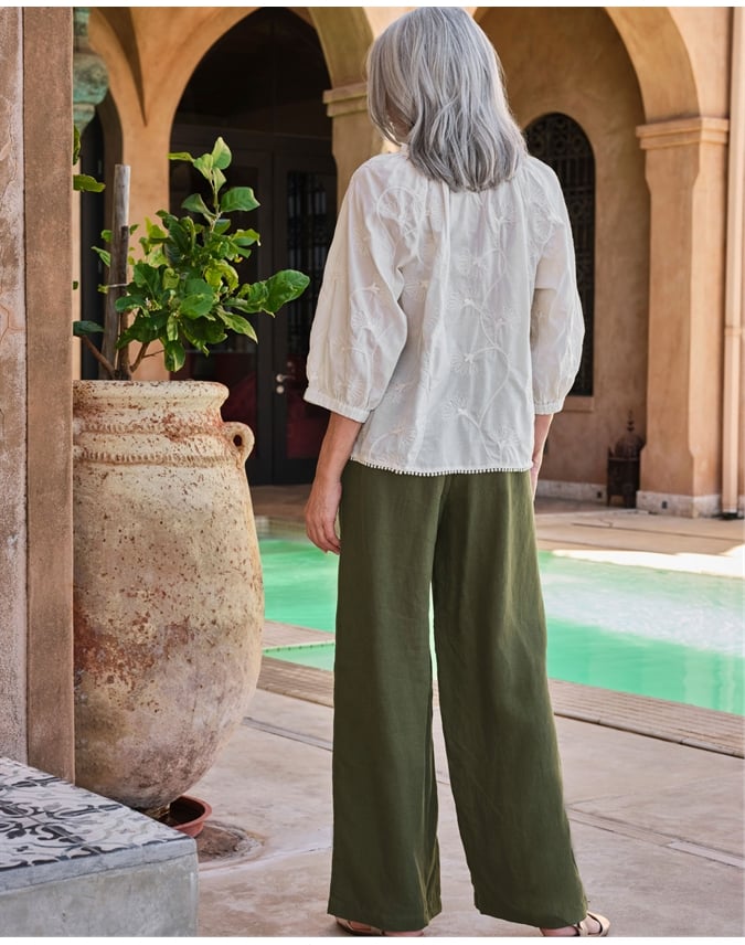 Wide Leg Full Length Linen Trousers