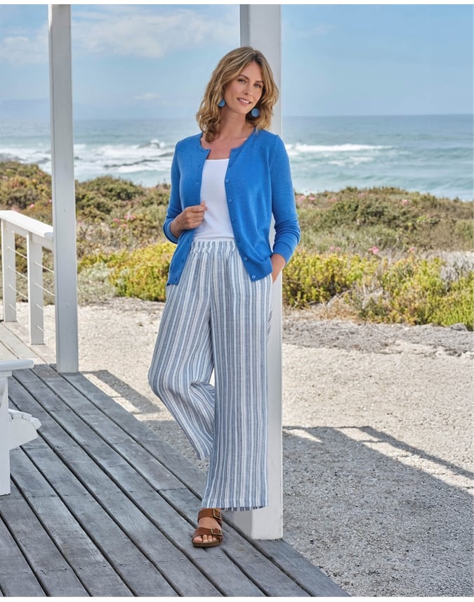 Wide Leg Full Length Linen Trousers