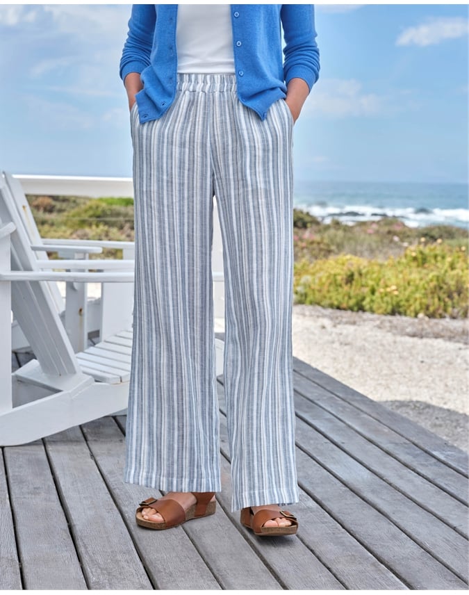Wide Leg Full Length Linen Trousers
