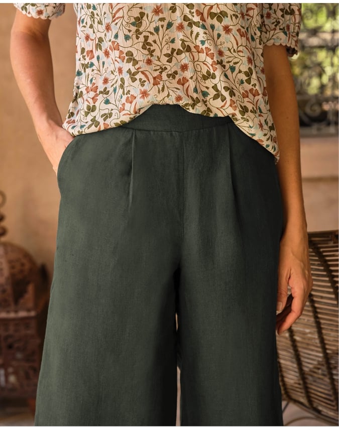 Elastic Back Linen Culottes