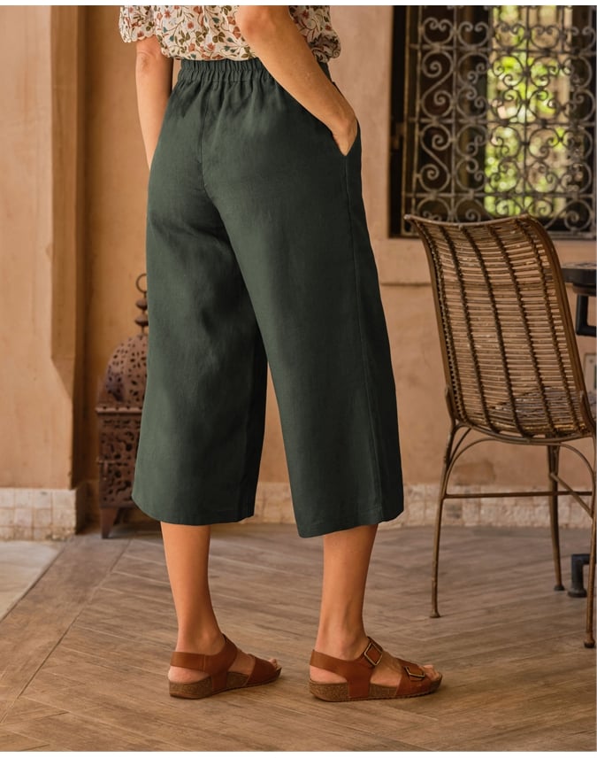 Elastic Back Linen Culottes