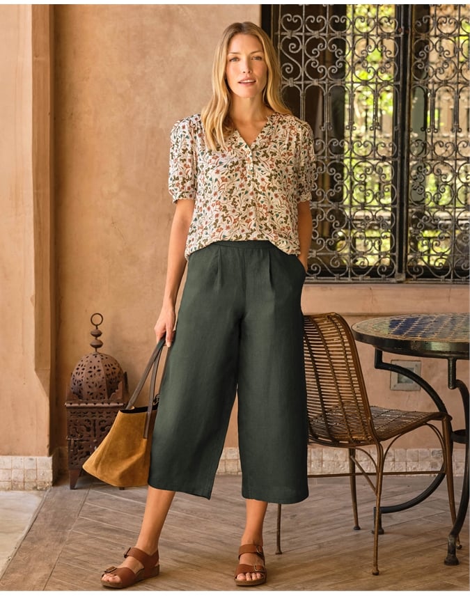 Elastic Back Linen Culottes