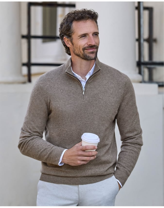Mens Cashmere Zip Neck Sweater