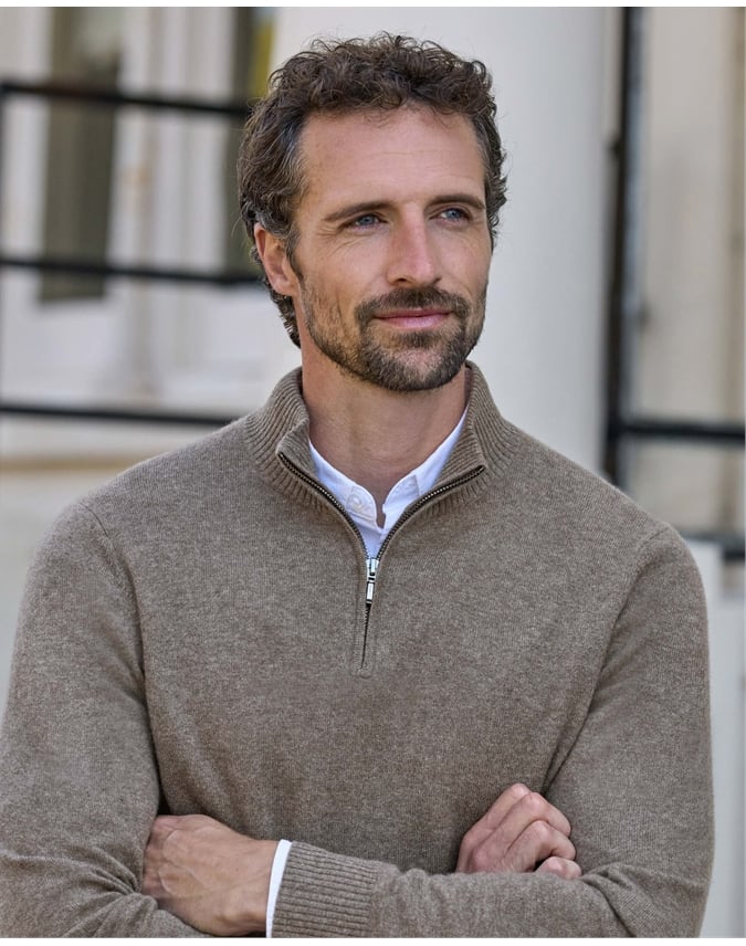 Mens Cashmere Zip Neck Sweater