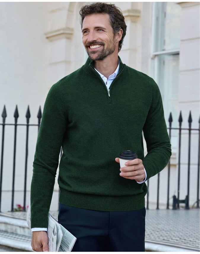 Mens Cashmere Zip Neck Sweater