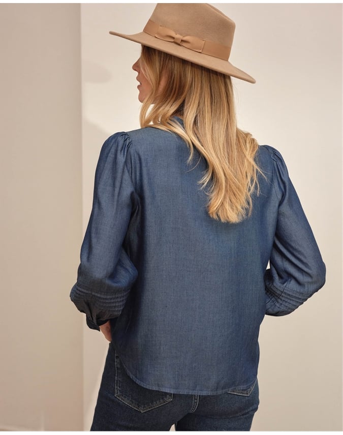 Tencel Collarless Pleated Blouse