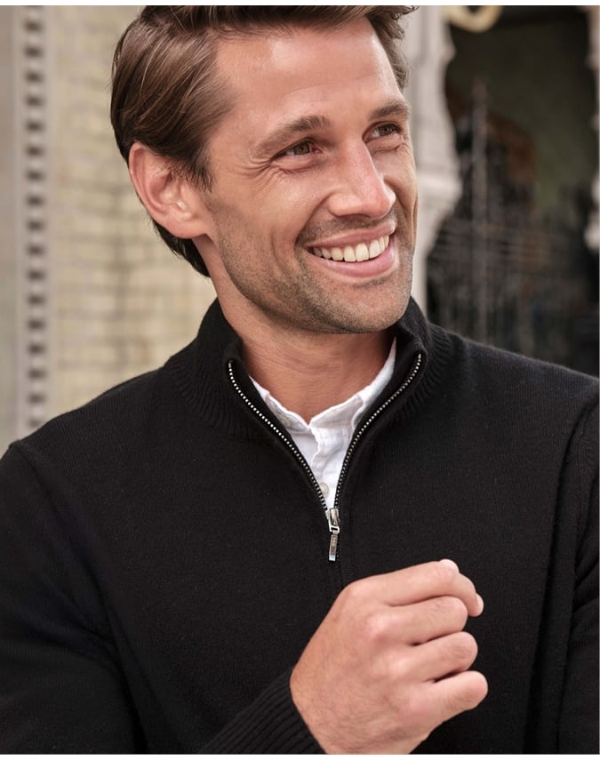 Mens Cashmere Zip Neck Sweater