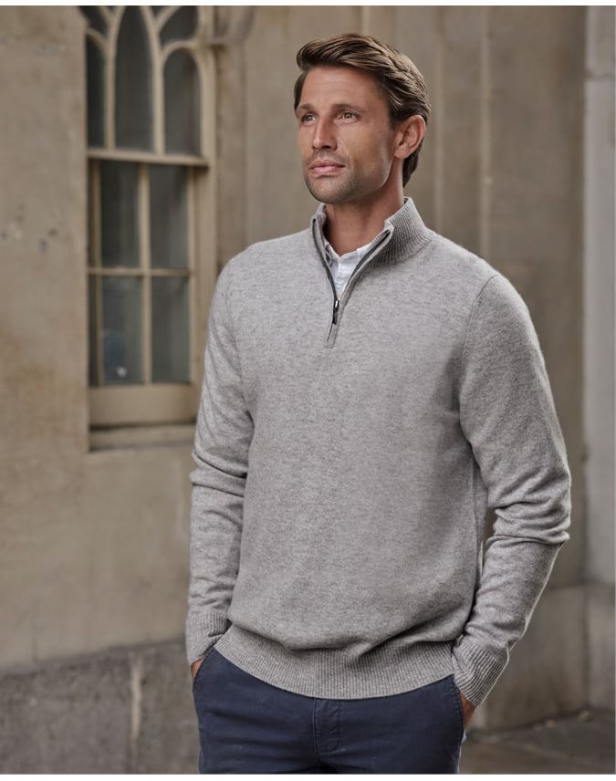 Mens Cashmere Zip Neck Sweater