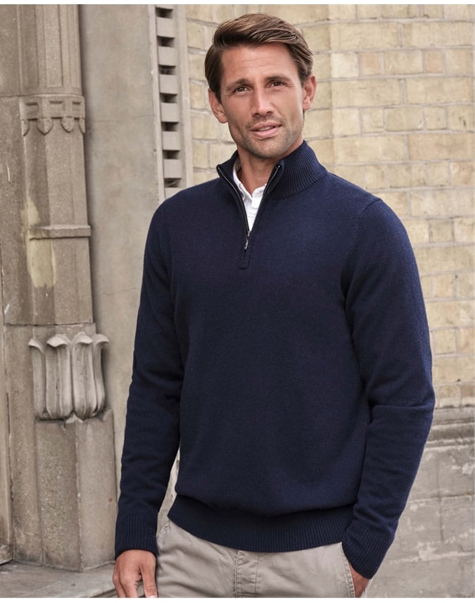 Mens Cashmere Zip Neck Sweater