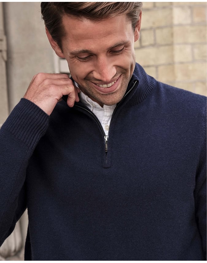 Mens Cashmere Zip Neck Sweater