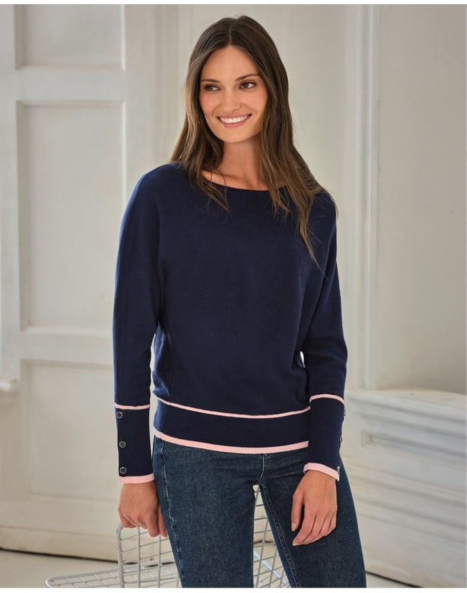 Tipped Dolman Button Sweater