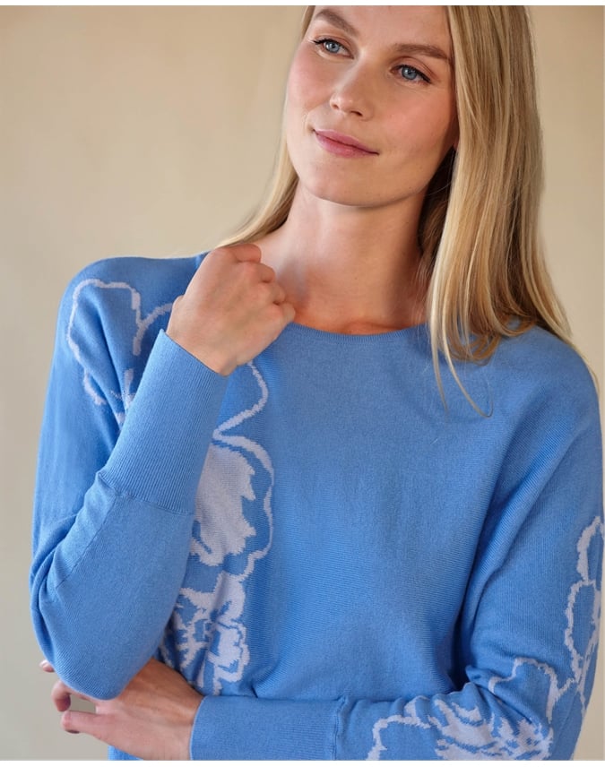 Floral Dolman Jaquard Sweater