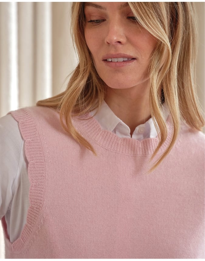 Wool Cashmere Scalloped Tank