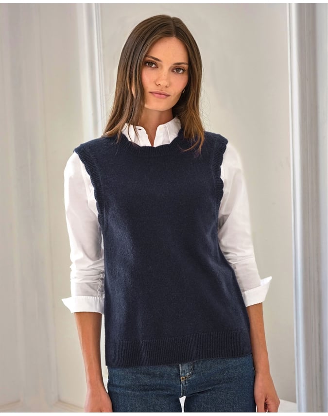 Wool Cashmere Scalloped Tank