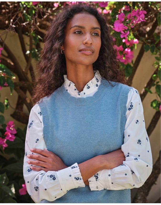 Wool Cashmere Scalloped Tank