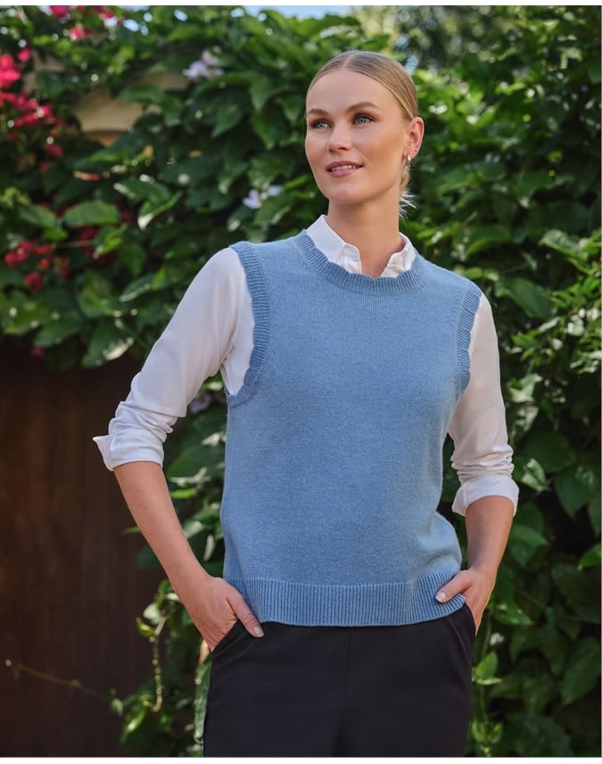 Wool Cashmere Scalloped Tank