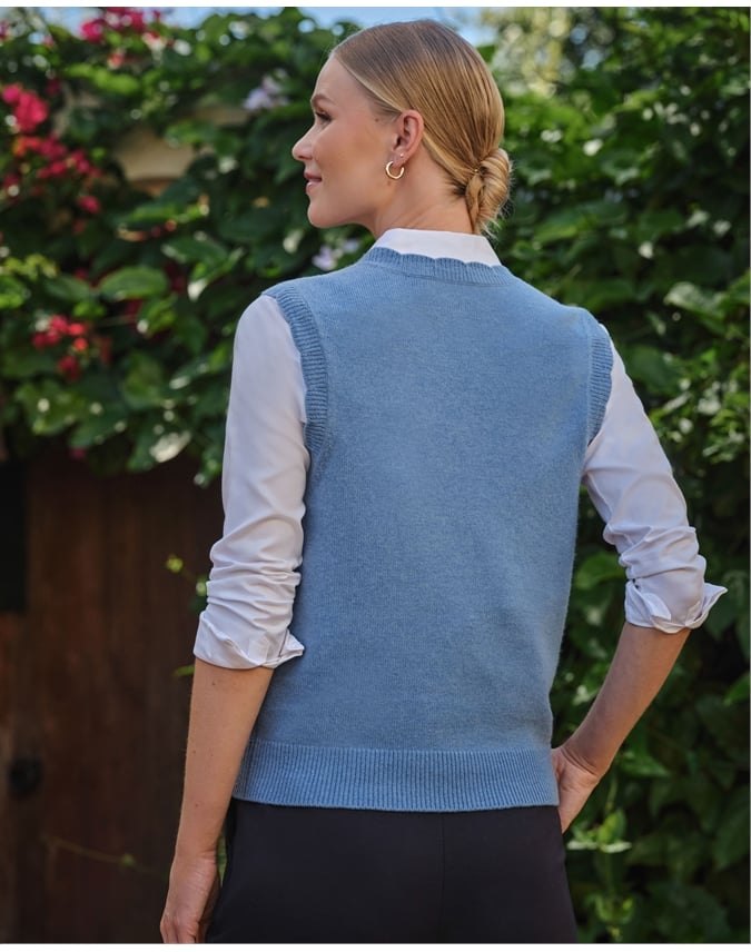 Wool Cashmere Scalloped Tank