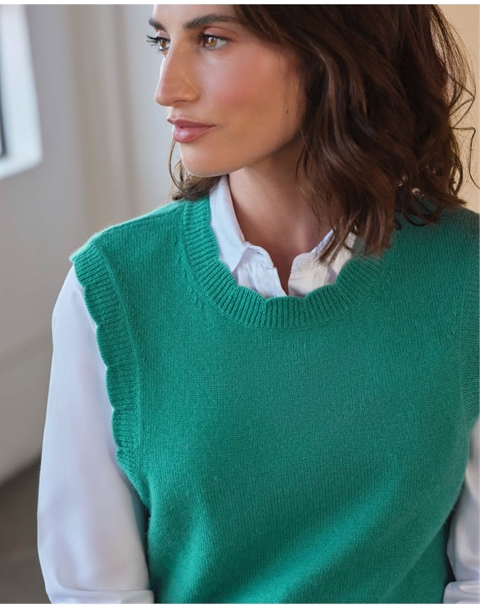 Wool Cashmere Scalloped Tank