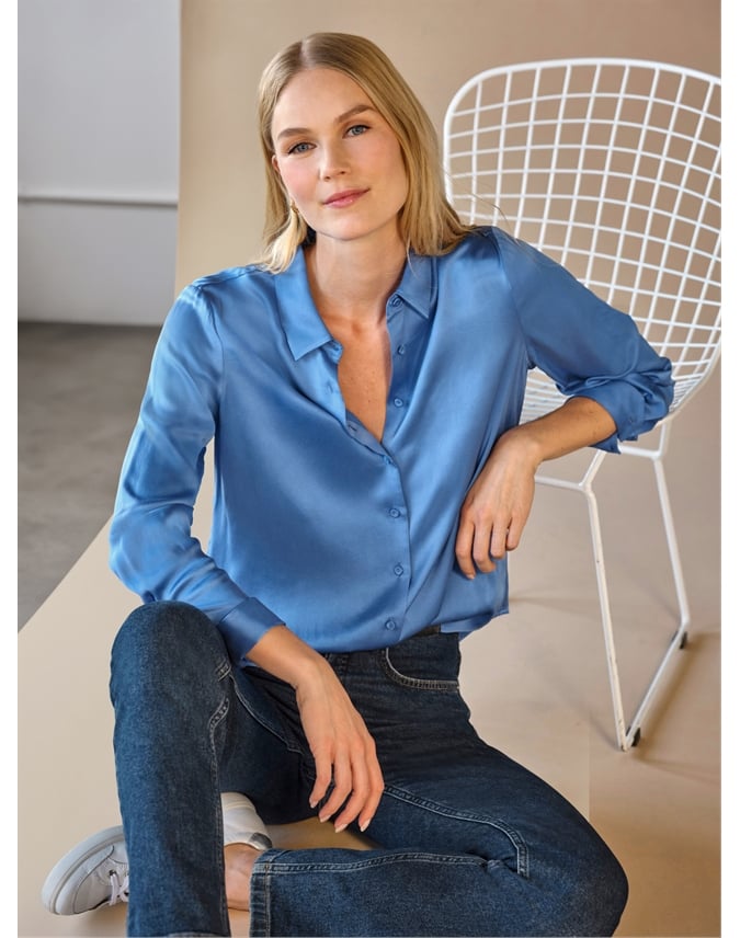 Sand Washed Pure Silk Satin Blouse