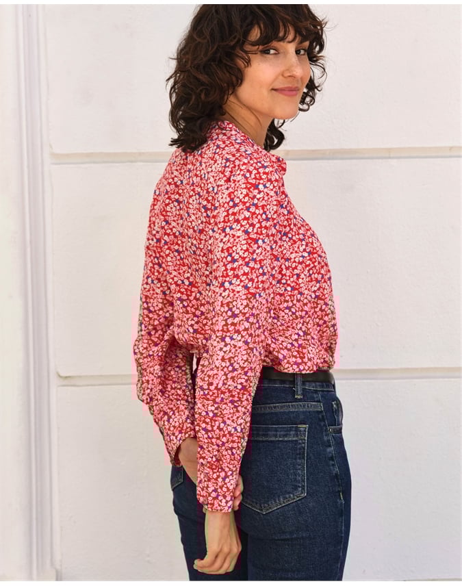 Collarless Pleat Detail Blouse