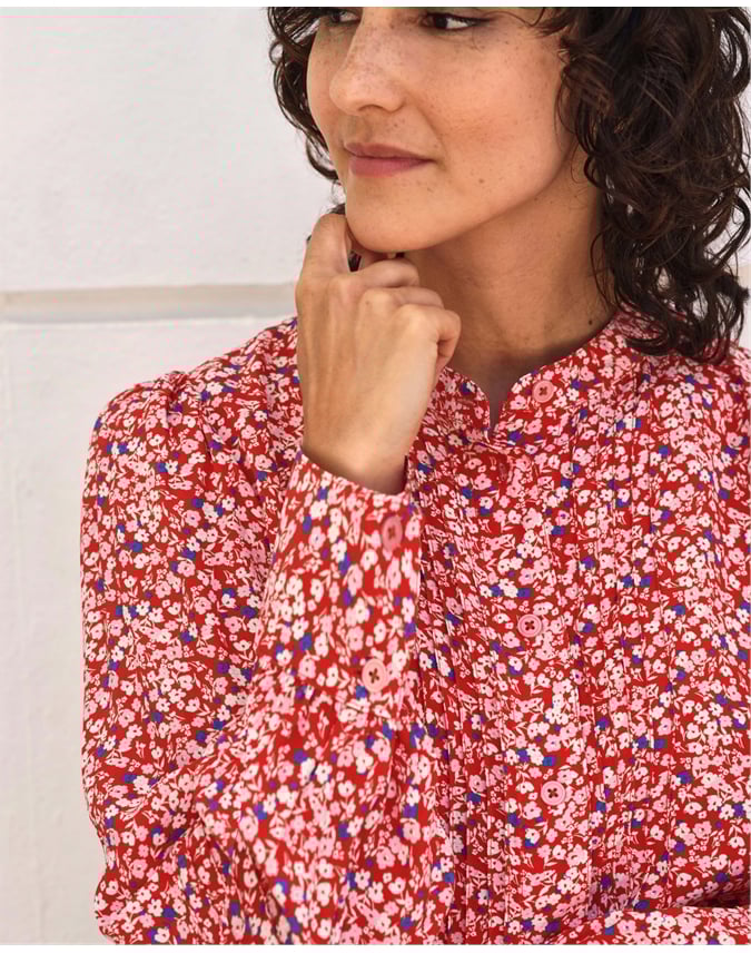 Collarless Pleat Detail Blouse