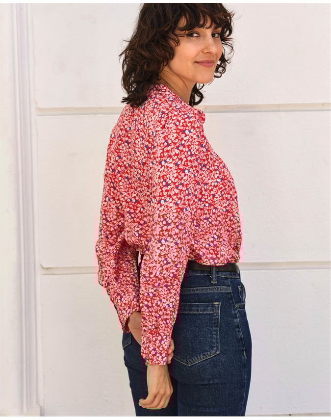 Collarless Pleat Detail Blouse