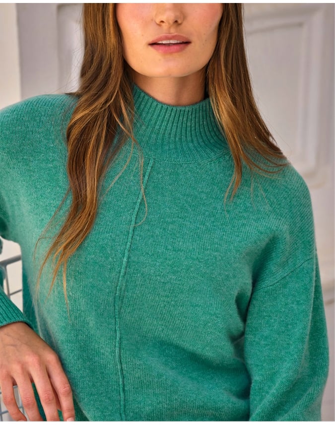 Cashmere High Neck Seamed Sweater