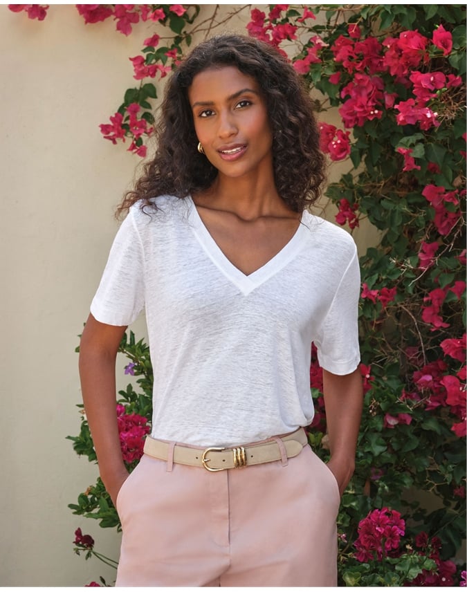 Linen Short Sleeve V Neck T-Shirt