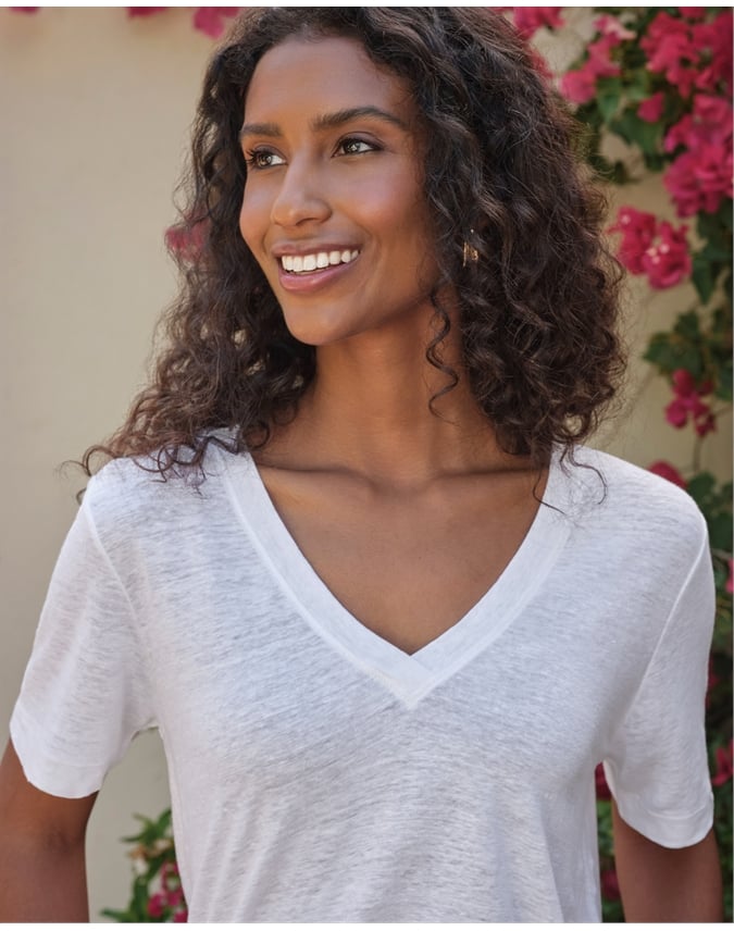 Linen Short Sleeve V Neck T-Shirt