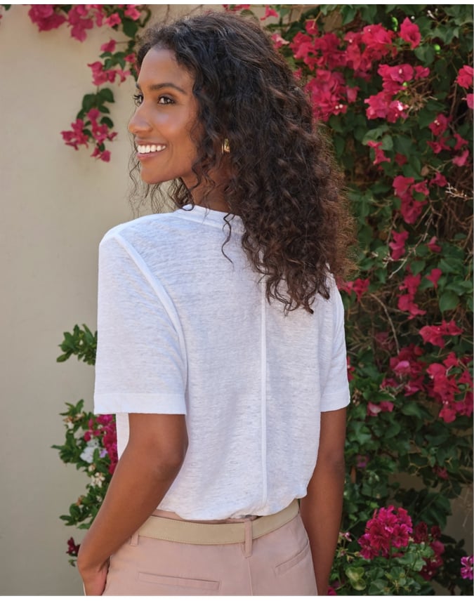 Linen Short Sleeve V Neck T-Shirt