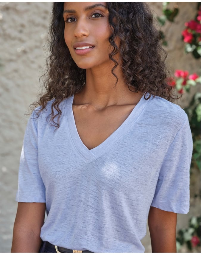 Linen Short Sleeve V Neck T-Shirt