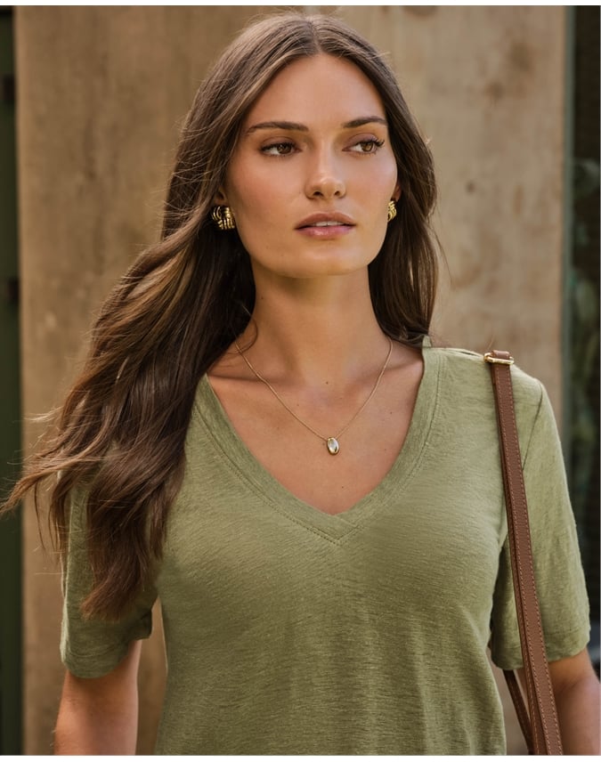 Linen Short Sleeve V Neck T-Shirt