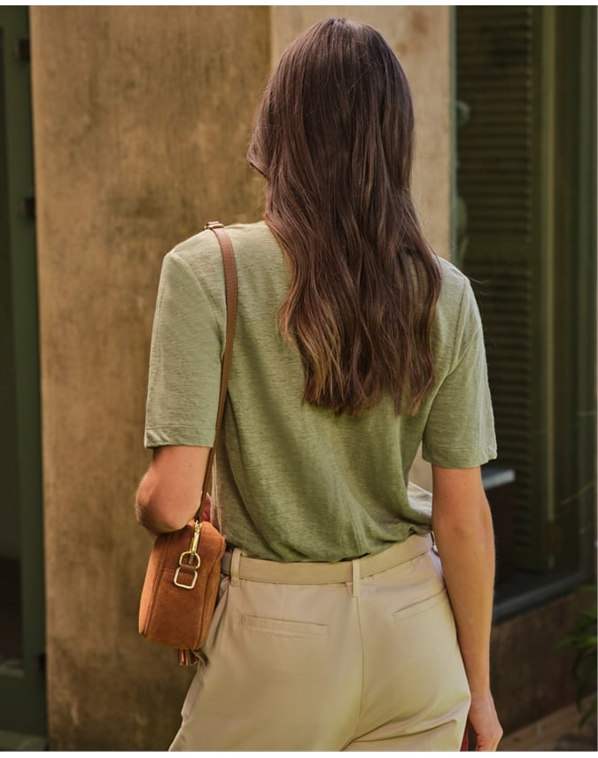 Linen Short Sleeve V Neck T-Shirt