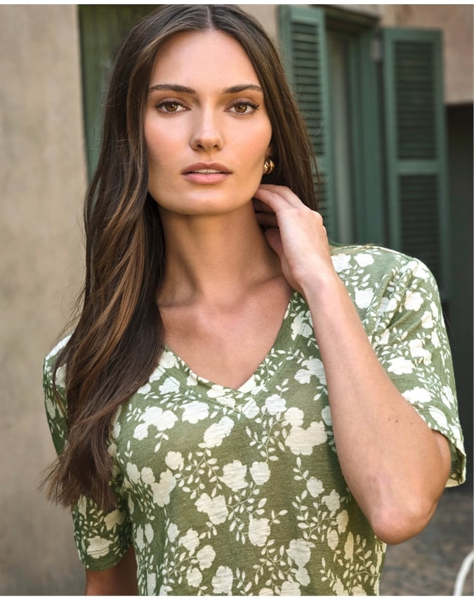 Linen Short Sleeve V Neck T-Shirt