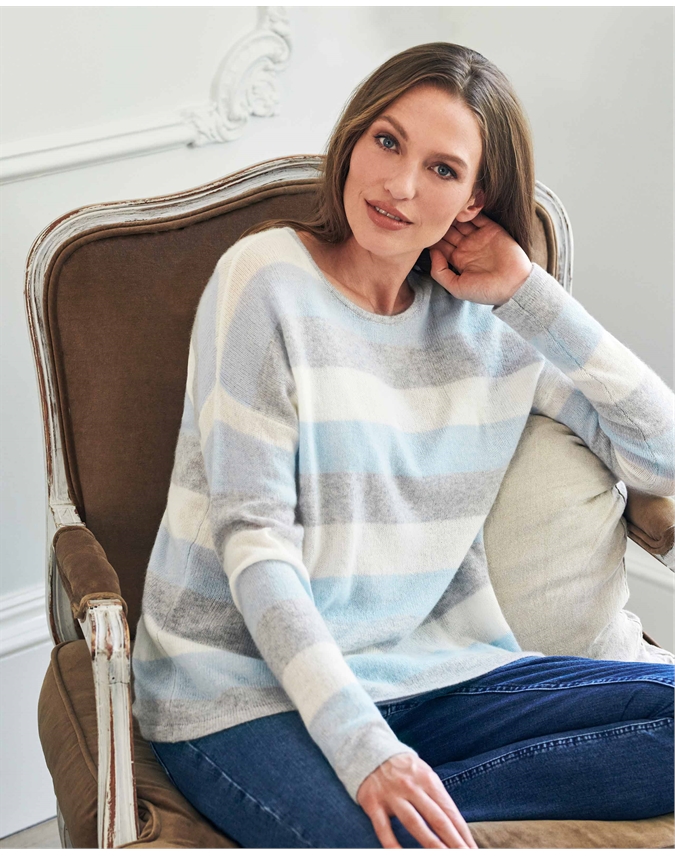 Gassato Cashmere Relaxed Blue Stripe Sweater