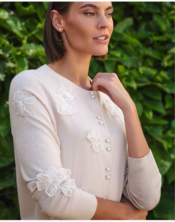 Cotton Blend Applique Cardigan