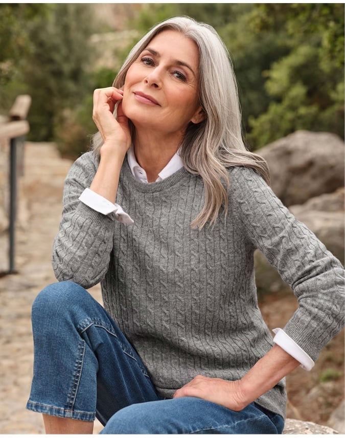 Cashmere Merino Cable Crew Neck Sweater