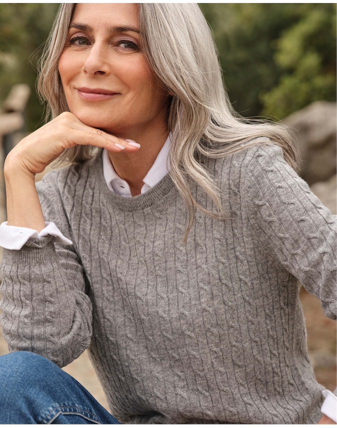 Cashmere Merino Cable Crew Neck Sweater