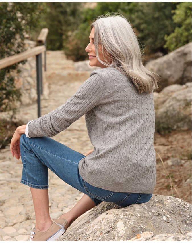 Cashmere Merino Cable Crew Neck Sweater