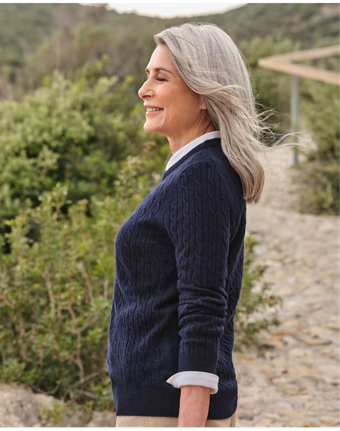 Cashmere Merino Cable Crew Neck Sweater