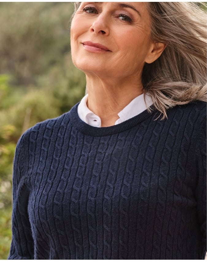 Cashmere Merino Cable Crew Neck Sweater