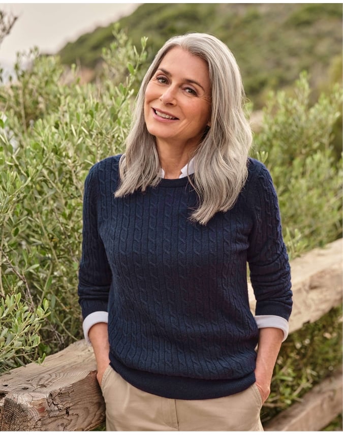 Cashmere Merino Cable Crew Neck Sweater