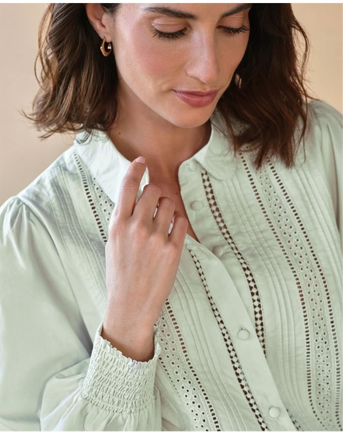 Pintuck Lace Cotton Shirt