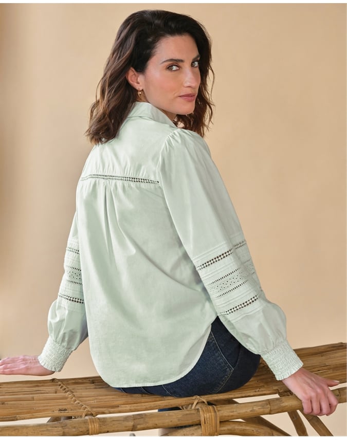 Pintuck Lace Cotton Shirt