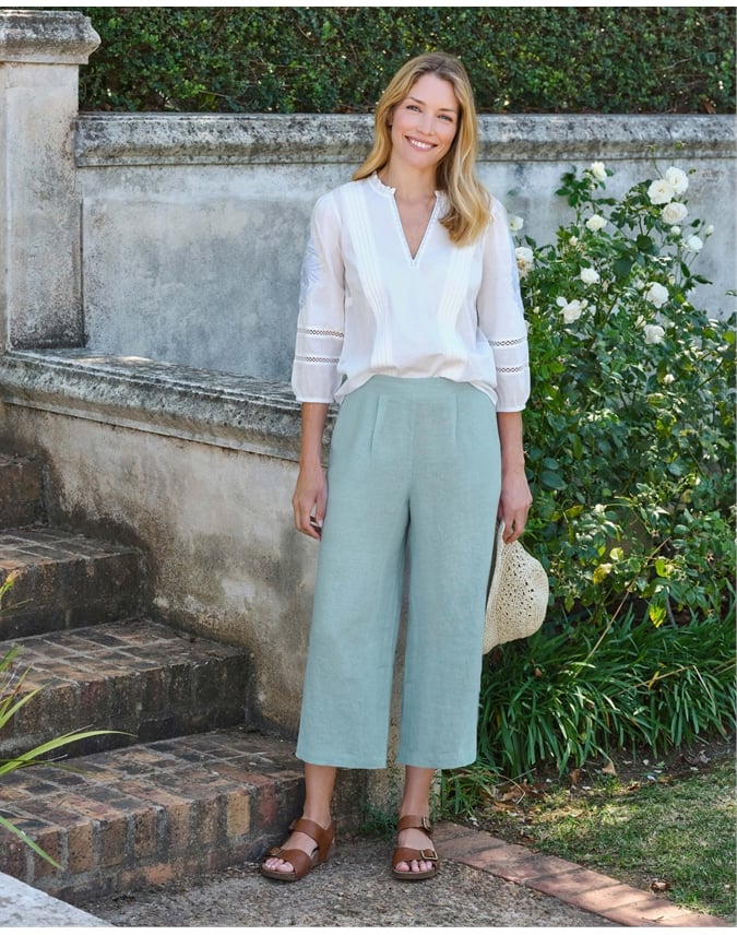 Elastic Back Linen Culottes