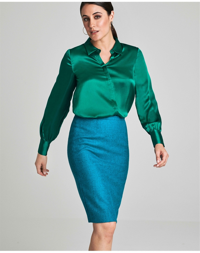 Bright Turquoise | Wool Pencil Skirt | Pure Collection