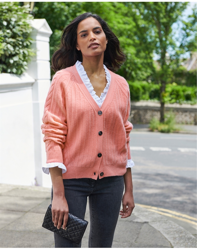 Red Cardigan - Textured Knit Cardigan - Cropped Cardigan | Boho Pink