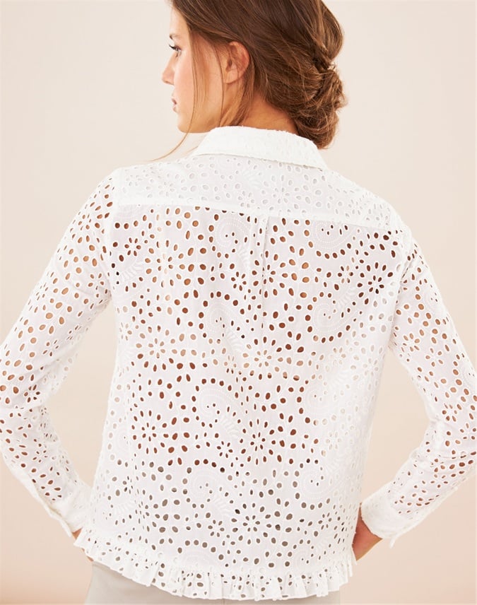 Ivory Broderie Anglaise Crop Frill Shirt Pure Collection