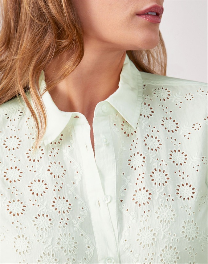 Bloom Green Broderie Anglaise Front Cotton Shirt Pure Collection